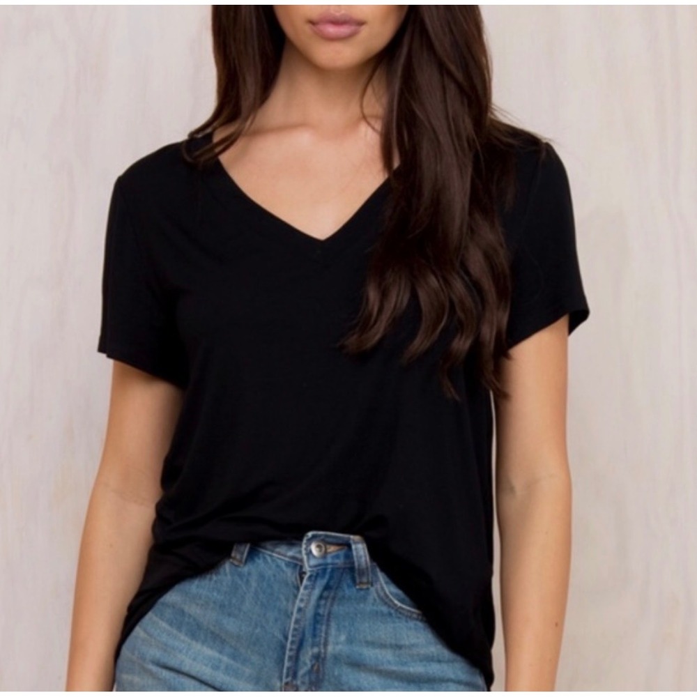 Anthropologie Cloth & Stone Black‎ V-Neck Short Sleeve Rayon Top Womens Medium